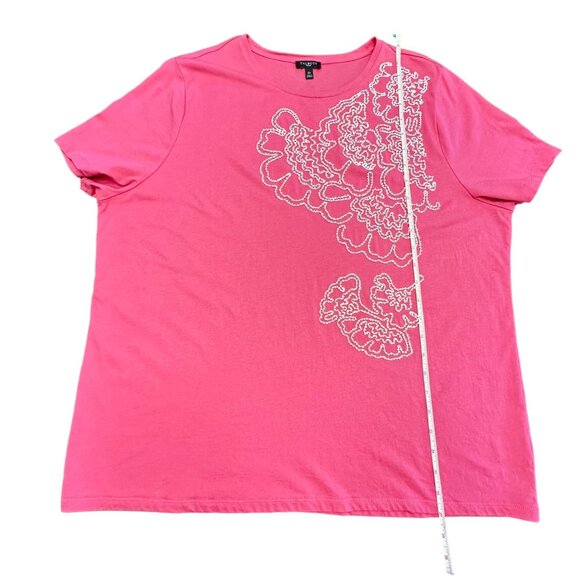 Talbots Shirt Women 3x Pink Short Sleeve Round Neck Bead Embroidered Floral - Picture 7 of 10